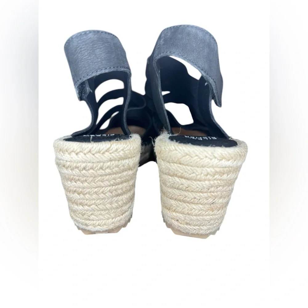 Eileen Fisher Largo Espadrille Suede Wedge Size 7.5 Black